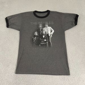 Vintage The Beatles Shirt Men L Gray Ringer Short Sleeve Rock & Roll Music Y2K